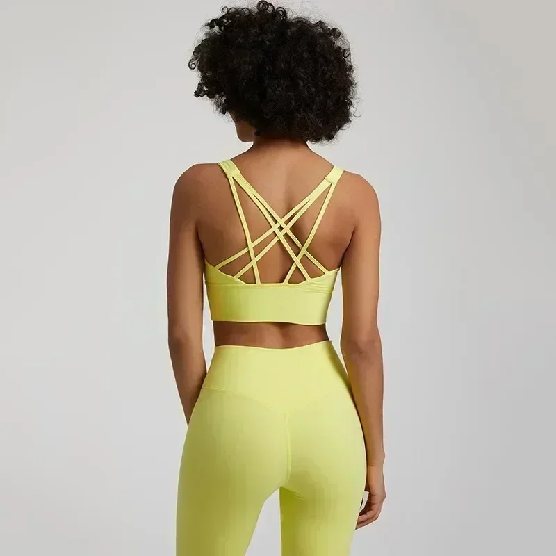 Soutien-gorge de Fitness citron haute résistance pour femmes, soutien-gorge de sport anti-transpiration, dos croisé, entraînement complet à fort Impact, Jogging