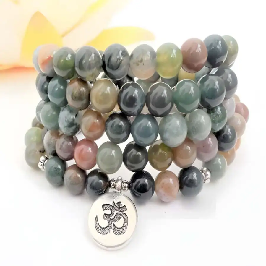 

6mm Natural Indian agate Gemstone 108 Beads Mala Bracelet tassel Prayer Zen Bodhi Hand Japa Sacred Gemstone Chakra Stone Bead