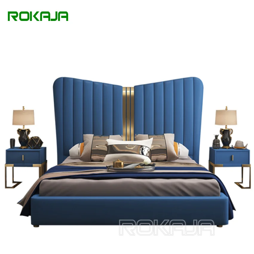 Royal Crown Design Leather Bed Luxury Modern King Size Bed Frame Optional Double Night Stands Bedroom Furniture Sets