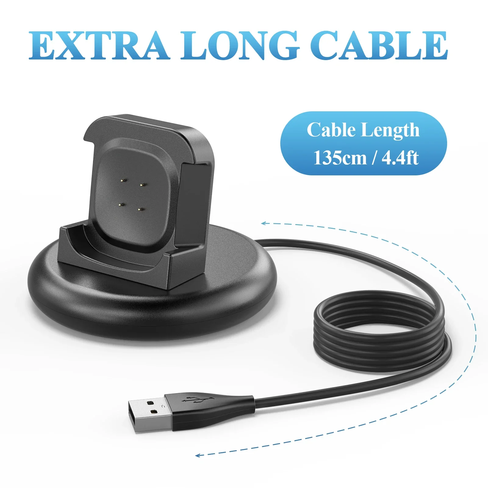 

135cm Charging Cable Holder For Fitbit Versa 3/Versa 4 Charger For Fitbit Sense/Sense 2 USB Plug Charging Dock Station Base