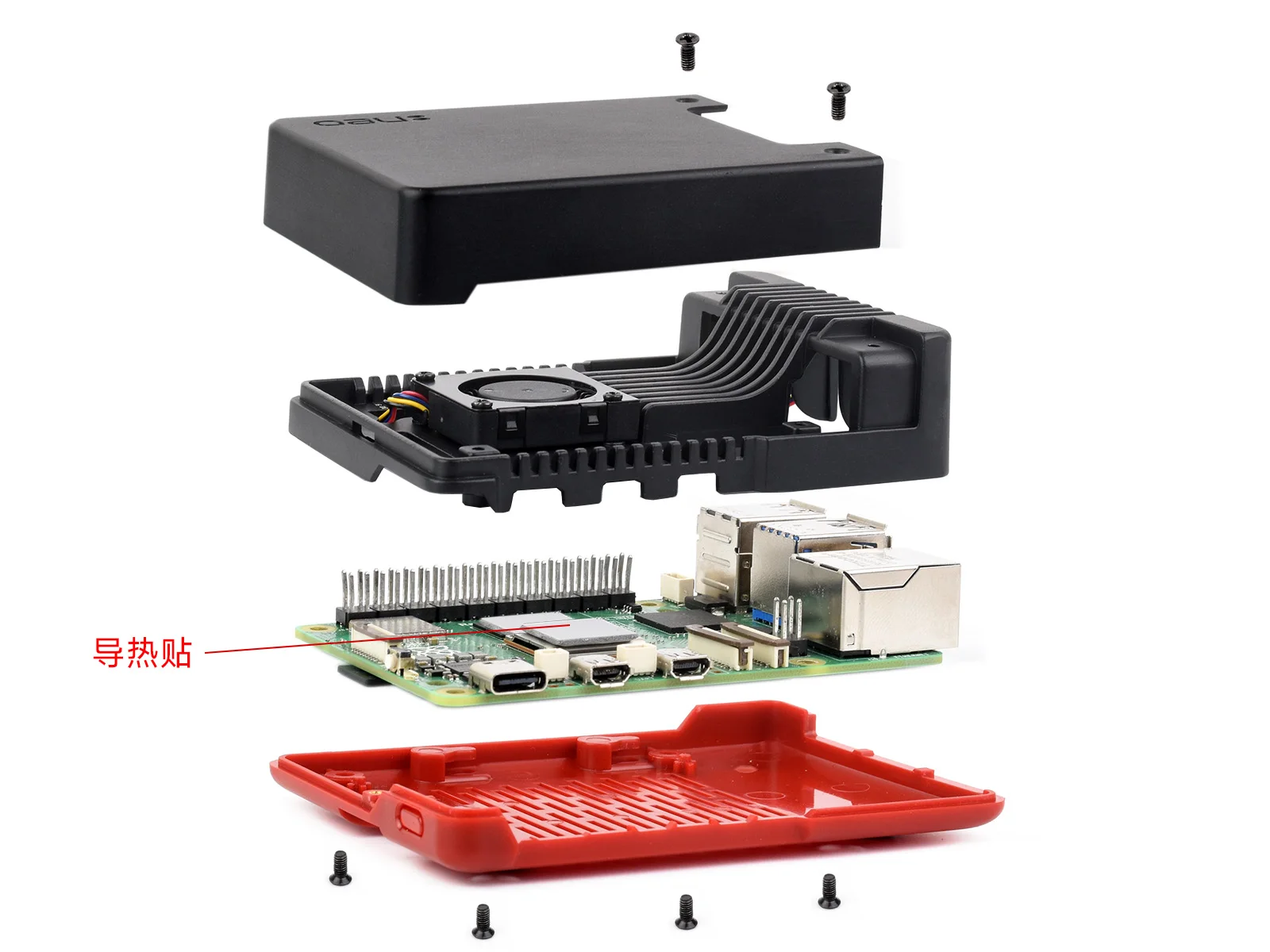 Wave share Argon Neo Aluminium legierung Gehäuse für Himbeer Pi 5, eingebauter Lüfter, abnehmbare obere Abdeckung Himbeer Pi 5 Gehäuse