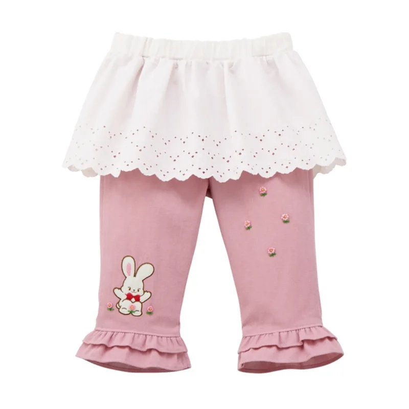 Girls Bunny Flower Ruffle Hem Pants Spring Autumn Cute Skirt Pants Leggings Casual Soft Trousers for Kids Toddler