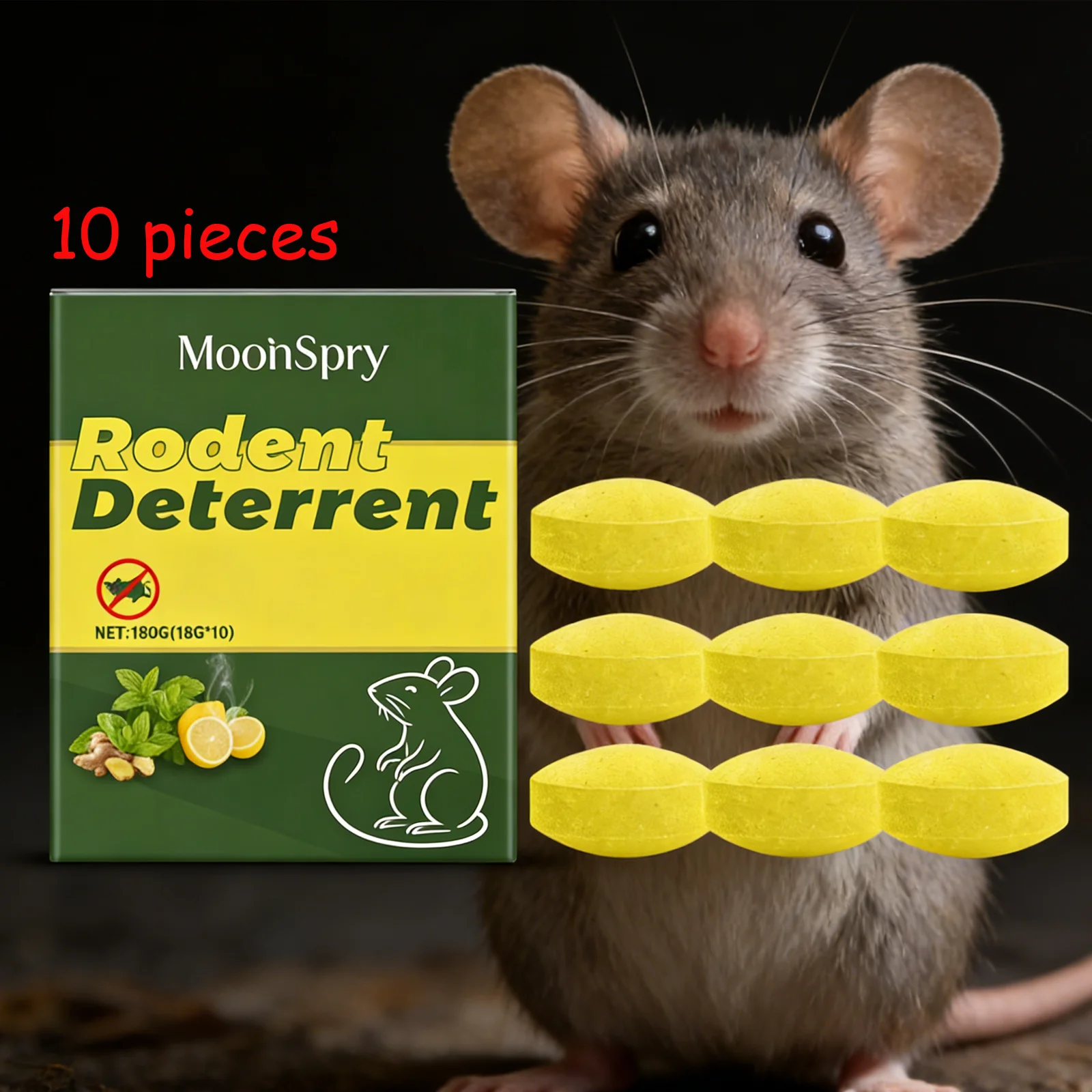 MoonSpry, 10 paquetes de pastillas repelentes de ratas, Control de plagas de olores de liberación lenta para patio exterior, áreas múltiples interiores