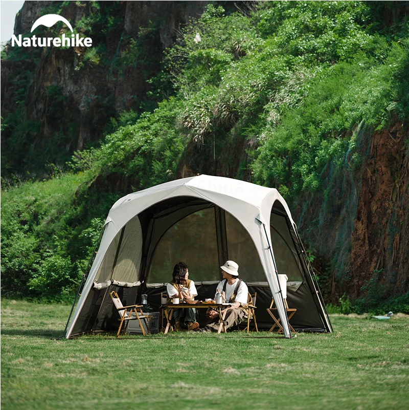 Naturehike Dome Tent with Canopy Waterproof Quick Opening Camping Outdoor Travel Family Silver Coated Sun Shelter Tent Sunscreen