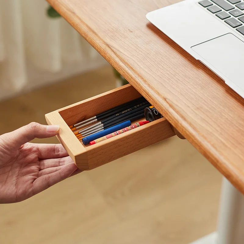 Wood Storage Box Under Desk Adhesive Natural Home Storage Hidden Drawer Stationery Container Wooden Study Accessories