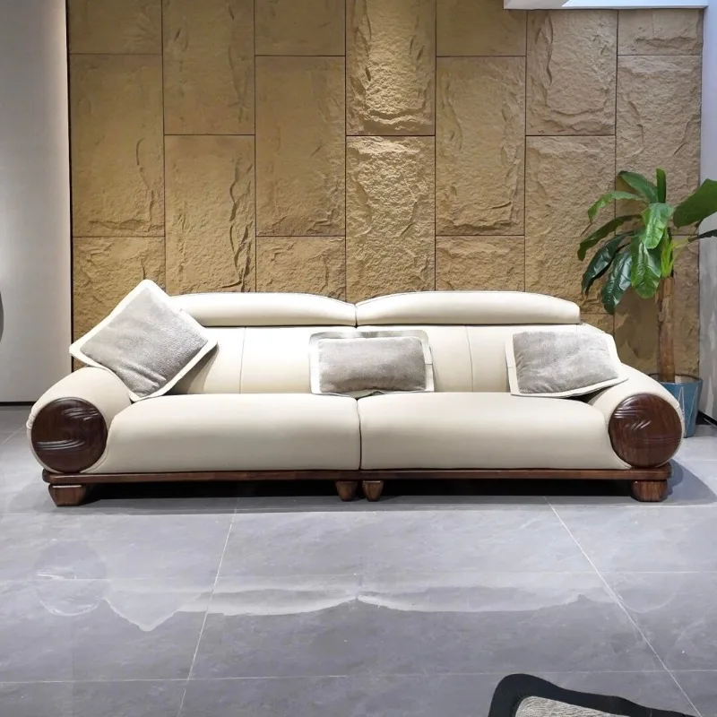 New Chinese high-end living room Zen-style minimalist solid wood sofa, black walnut white ash wood vertical row light luxury