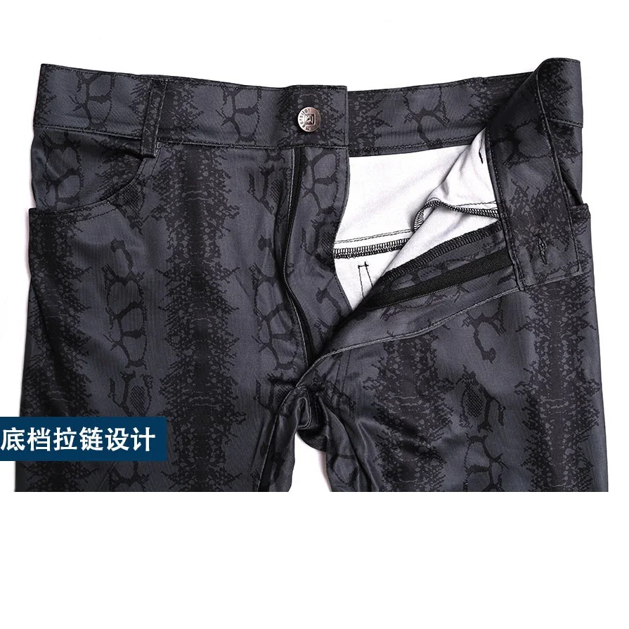 Fad Men All-Match Style Motorcycle Trousers Fashion Imitate Snakeskin Grain Leggings High-Elastic Milk Silk Casual Pencil Pants