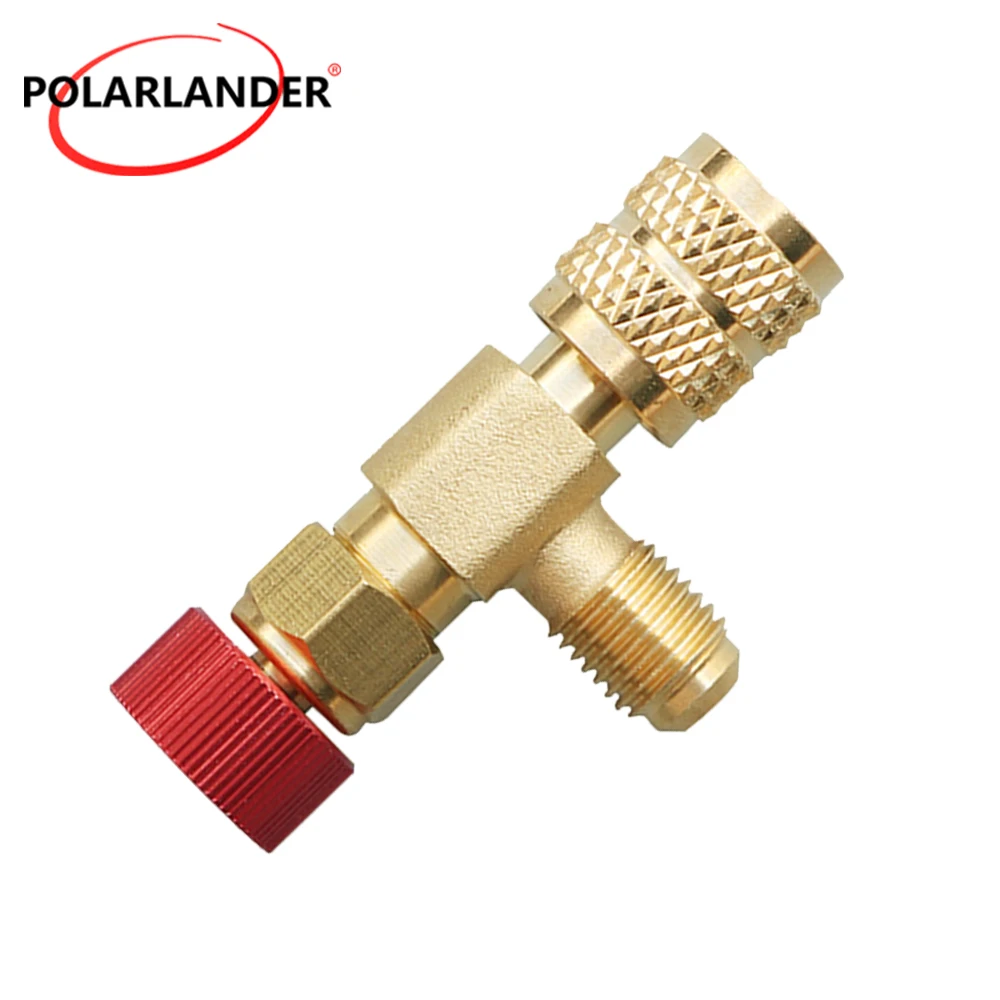 1/4''-5/16'' Brass Flow Control Valve for R410A Refrigerant Charging Hose Air Condition Installation Repair Tool