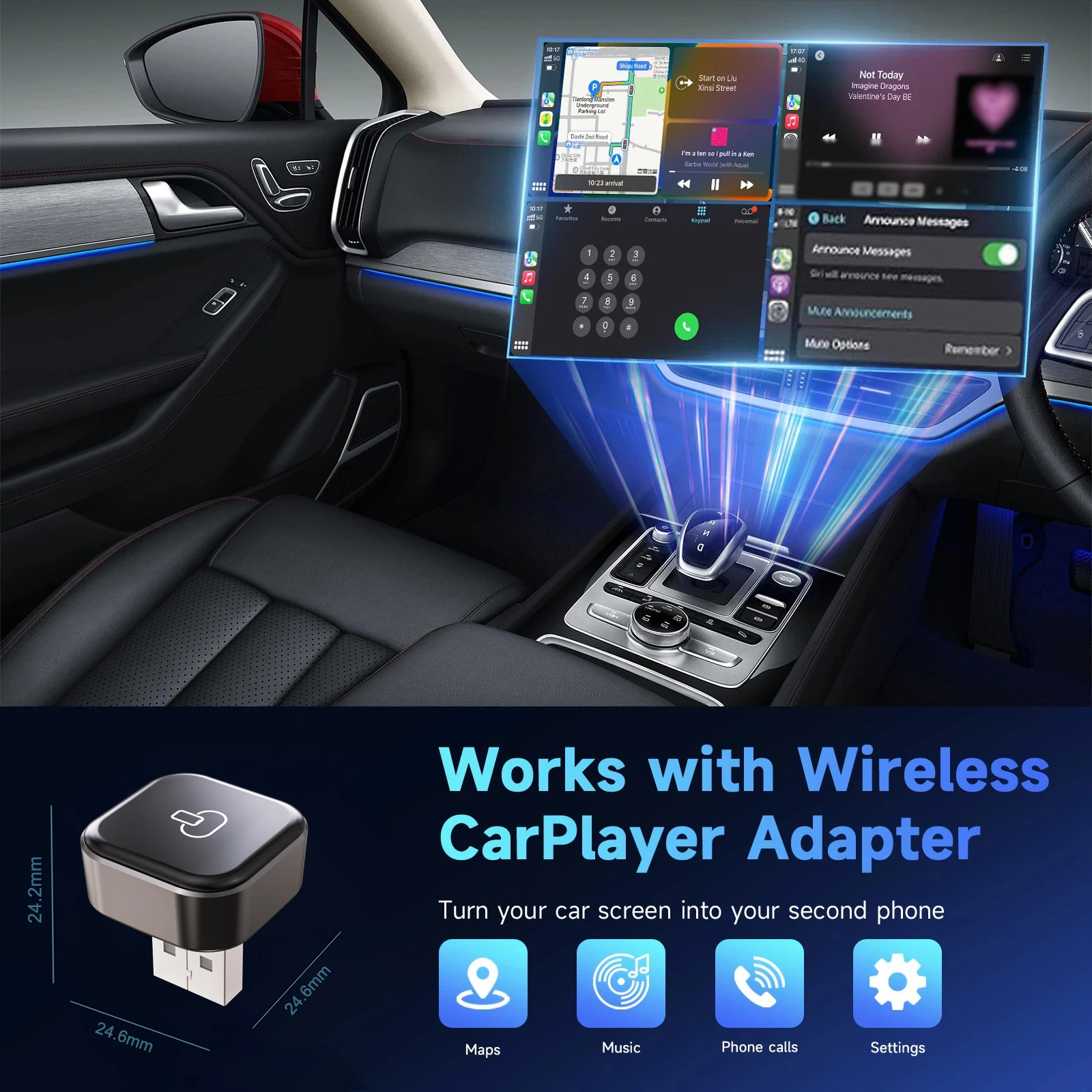 2-in-1 Wireless CarPlay & Android Auto Adapter 5.8Ghz Wireless CarPlay Dogle Plug Play AI Smart Box For Car With Wired CarPlay