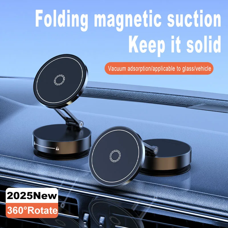 Foldable Glass Vacuum Car Dashboard Holder Strong Magnetic 360 Degree Rotation Metal Magnetic Car Mobile Phone Holder