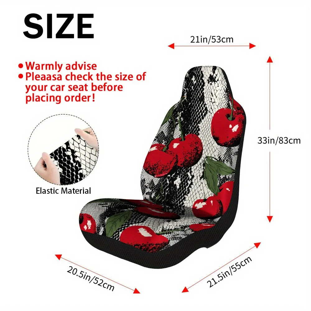 Set Of 2 Car Seat Covers Featuring Cherry And Snake Lines Design – Universally Fitting, Robust And Fashionable Complete Set For