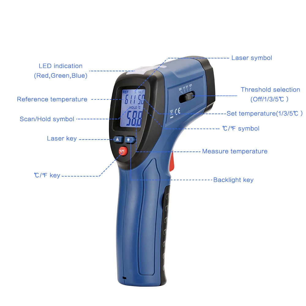 For  DT-8666 Thermal Leak Detector, Non-Contact Infrared Thermometer Temperature Gun with Audible Alarm 1% of reading