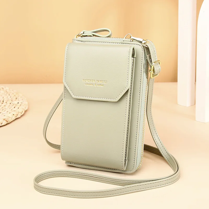 Cute Simple Korean Style MInimalist Women's Wallet Crossbody Bag Buckle Zipper Closure Morandi Solid Color Card Holder Wholesale