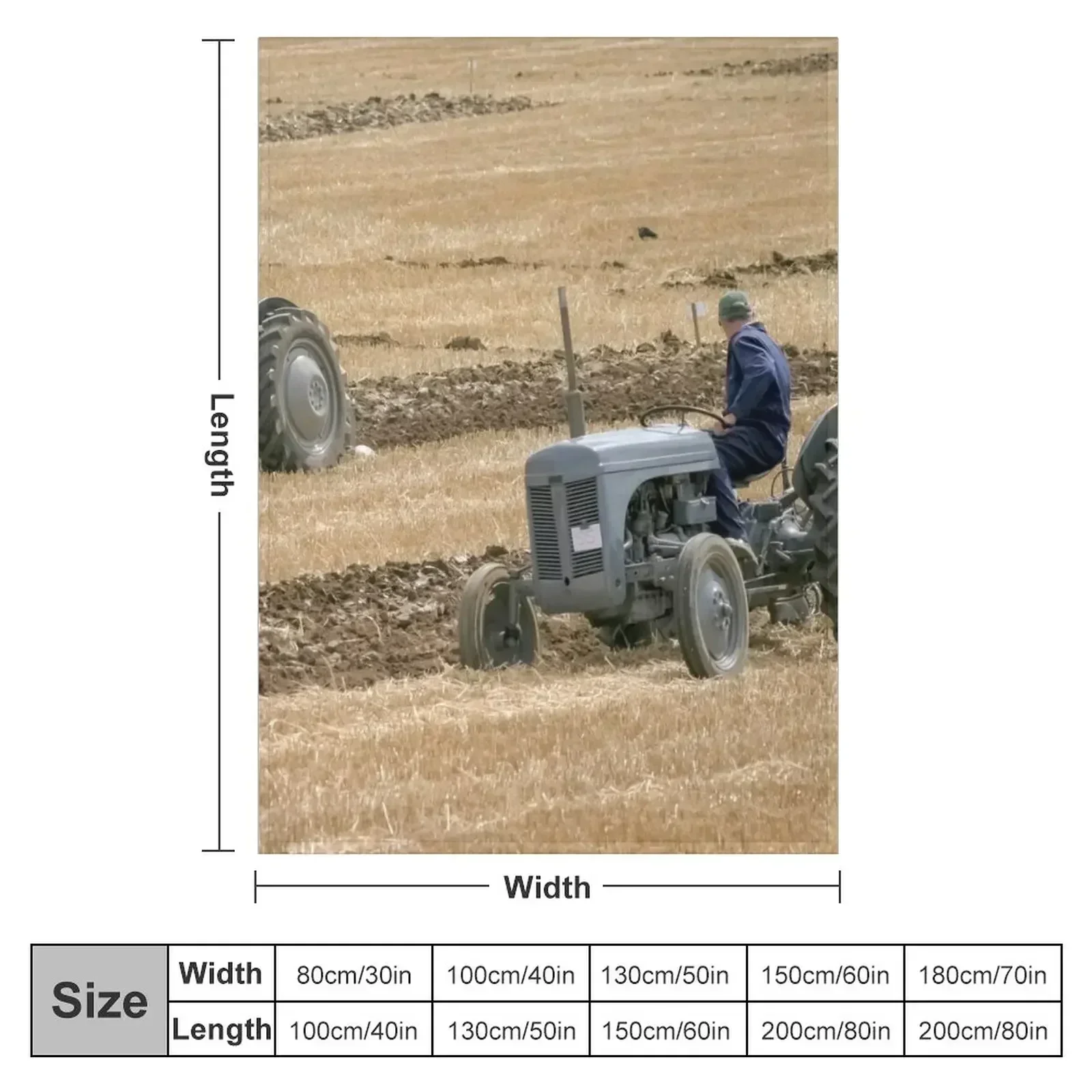 Two grey Ferguson tractors ploughing. Throw Blanket couch cozy soft plush fuzzy picnic outdoor blanket