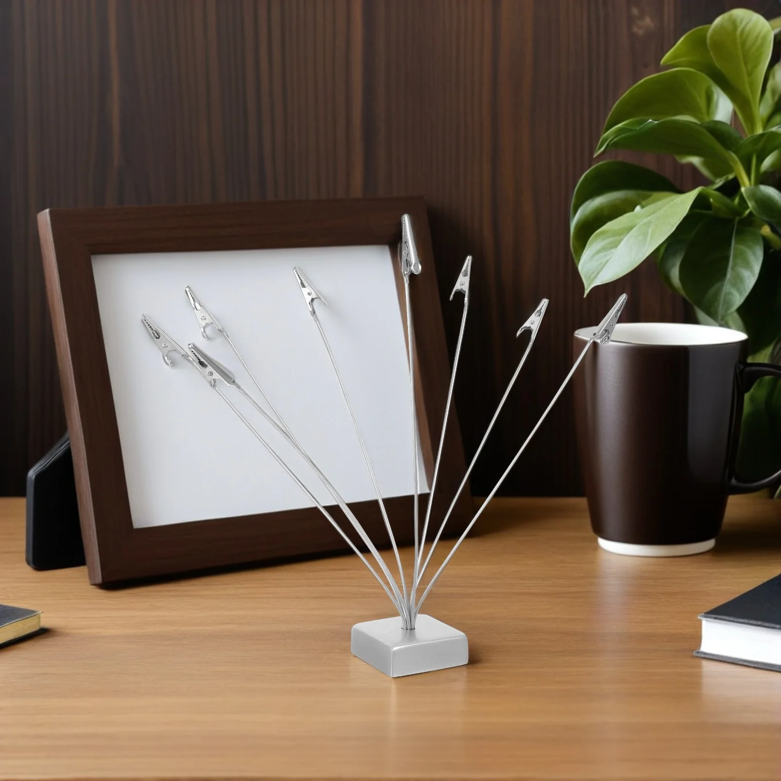 

2Pcs Silver Memo Clip Holder Multi-Head Note Organizer Desktop Card Photo Holder Stable Square Base Office Desk Table Card