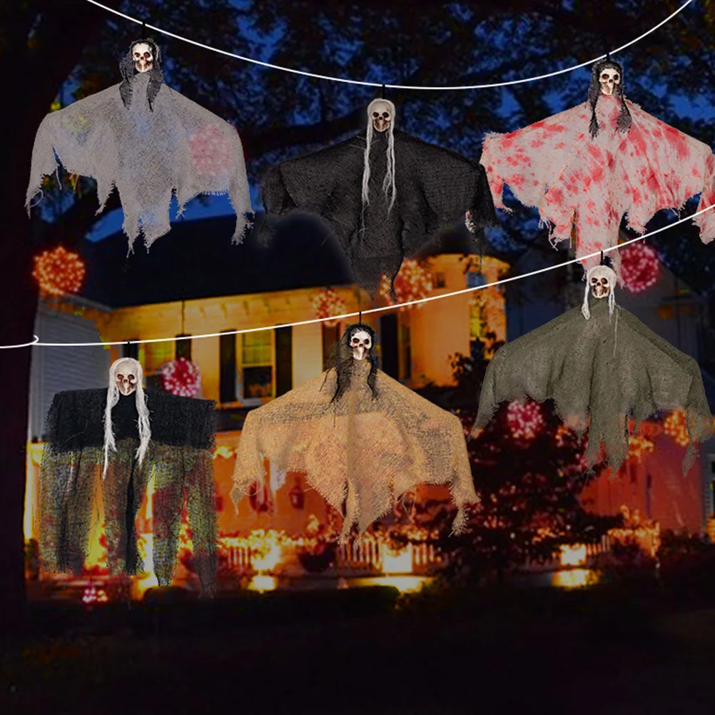 

6pcs Hanging Ghost Decor Realistic Skull For Halloween Party Haunted Decoration Indoor Outdoor Festival Event