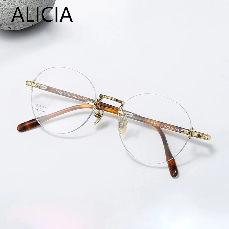 

ALICIA новые роскошные модные круглые очки в стиле ретро, очки без оправы, безрамочные оптические очки из чистого титана, очки по рецепту для мужчин и женщин