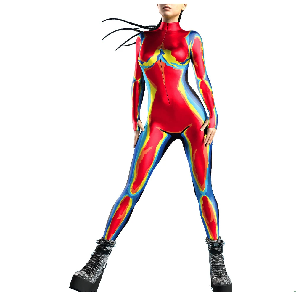 Thermal Imaging Animal Speckles Dense Zebra Leopard Catsuit Cosplay Jumpsuit Women Girls Sexy Zentai Halloween Bodysuit Outfits