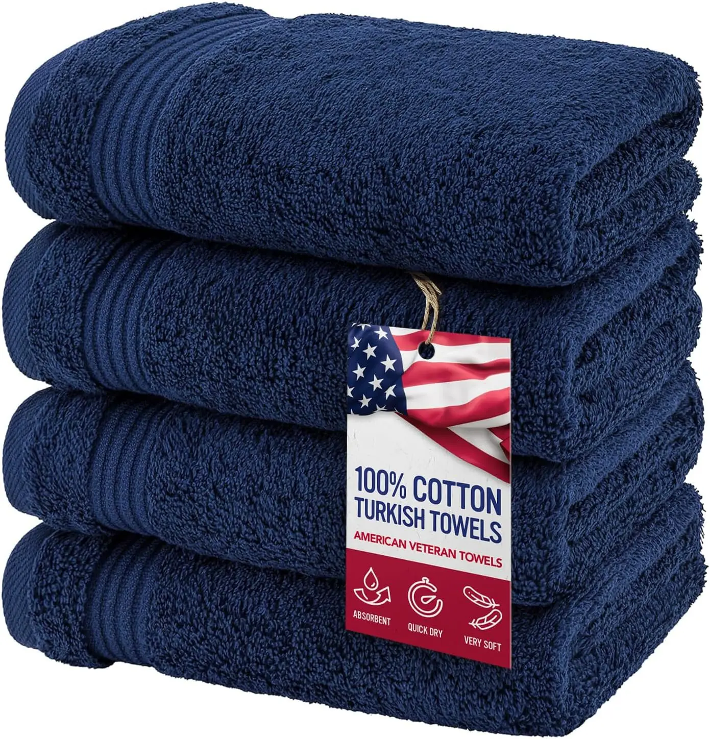 4-Piece Turkish Hand Towel Set, 100% Cotton, Soft and Absorbent for Bathroom and Face, Navy Blue