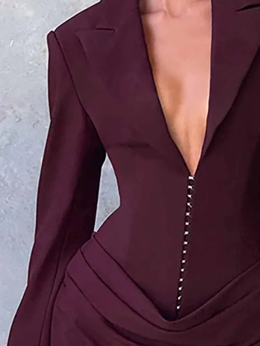 

2025 Fashion Solid Color Mini Dress Autumn Winter Sexy Deep V Waist A-line Dress Women Elegant Temperament Pleated Evening Dress