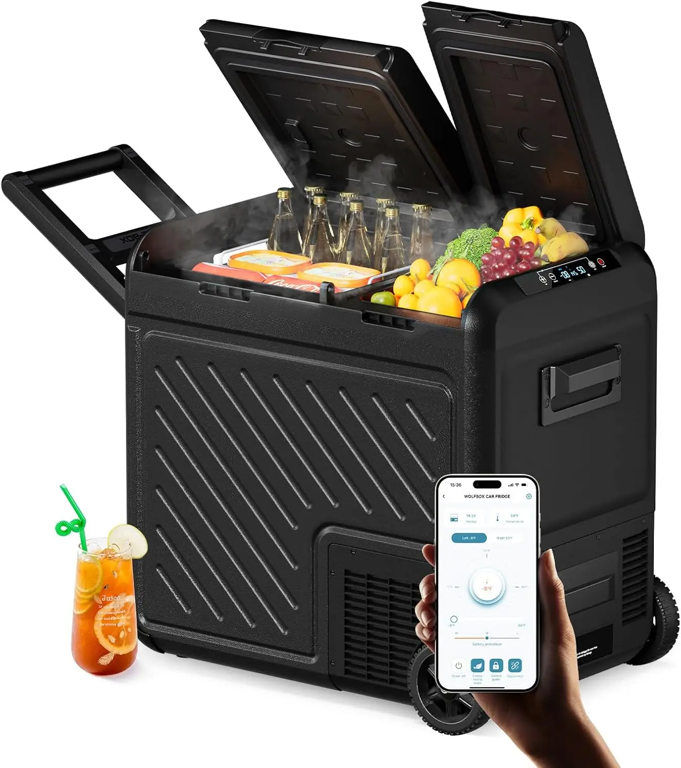 12V Car Refrigerator, 58 Quart Dual Zone Car Fridge, Portable Freezer(-8℉~68℉) with 12/24V DC 100/240V AC, APP Control E