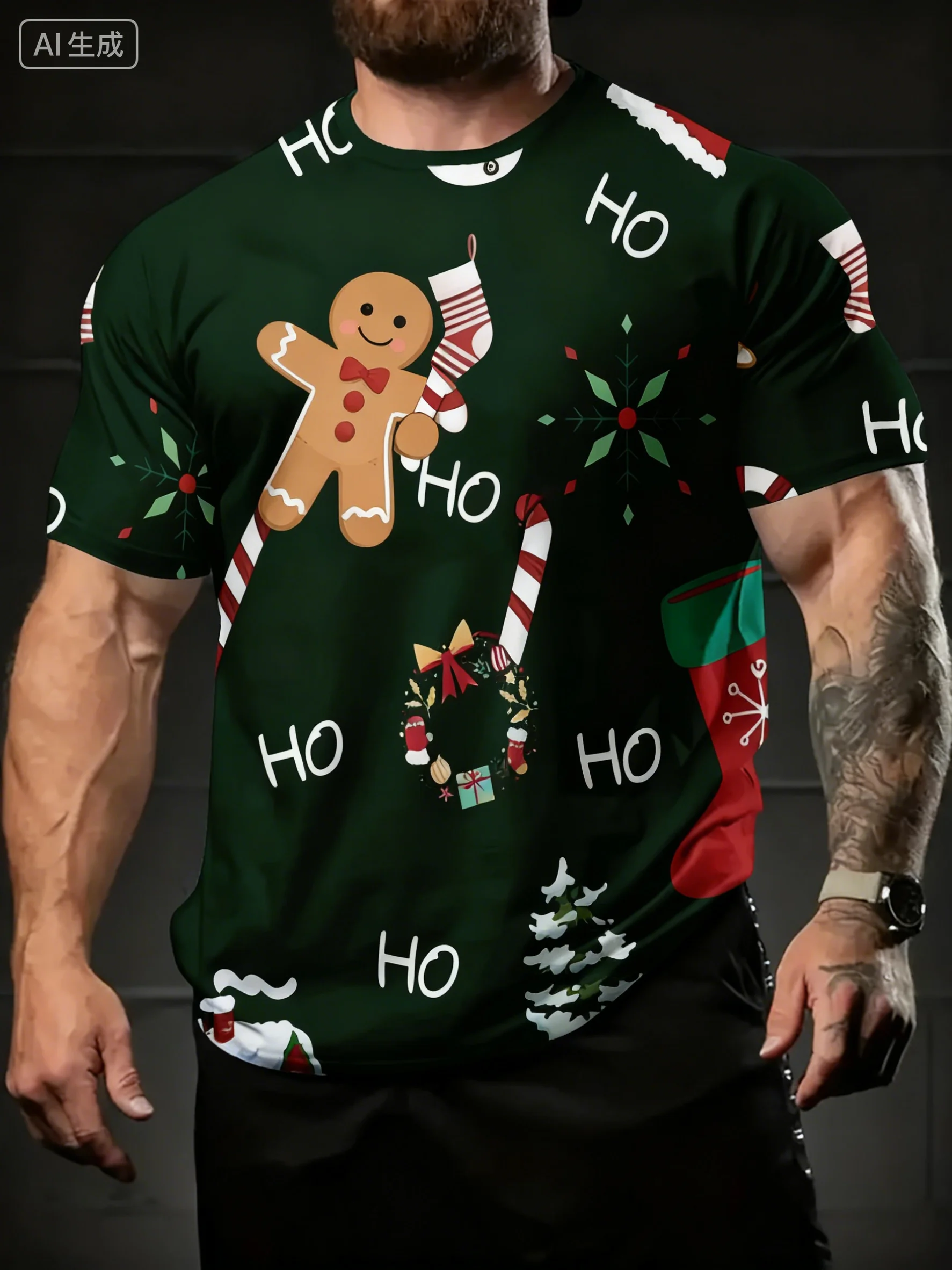 New Year Christmas Rave Party Men's T-shirt 3D Print Round Neck Short Sleeve T-Shirt Personality Street Fun Plus Size Casual Top