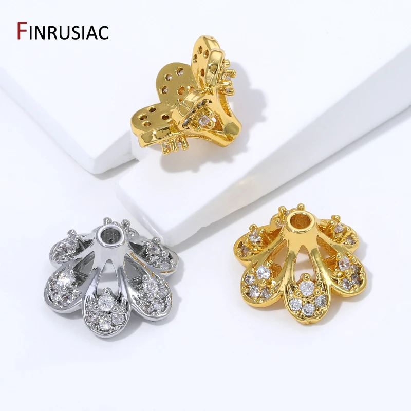 18K Gold Plated Brass Hollow Flower Bead Caps,Inlaid Zircon Spacer Beads End Caps for DIY Bracelet Necklace Making Accessories image 5