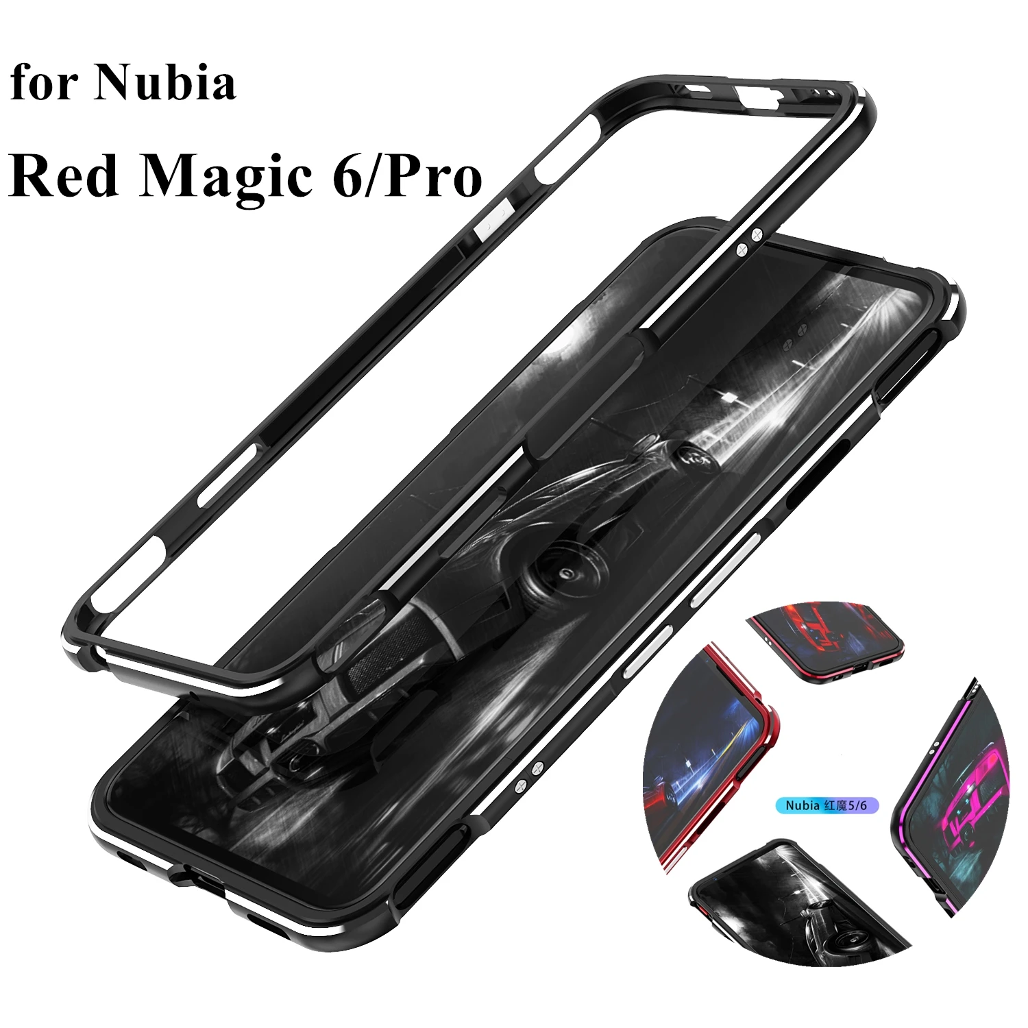 

Роскошный алюминиевый чехол-бампер для мобильного телефона для ZTE Nubia Red Magic 5 5s 5G 6R 6 Pro Magic5 + (стеклянная пленка + мягкая задняя пленка)
