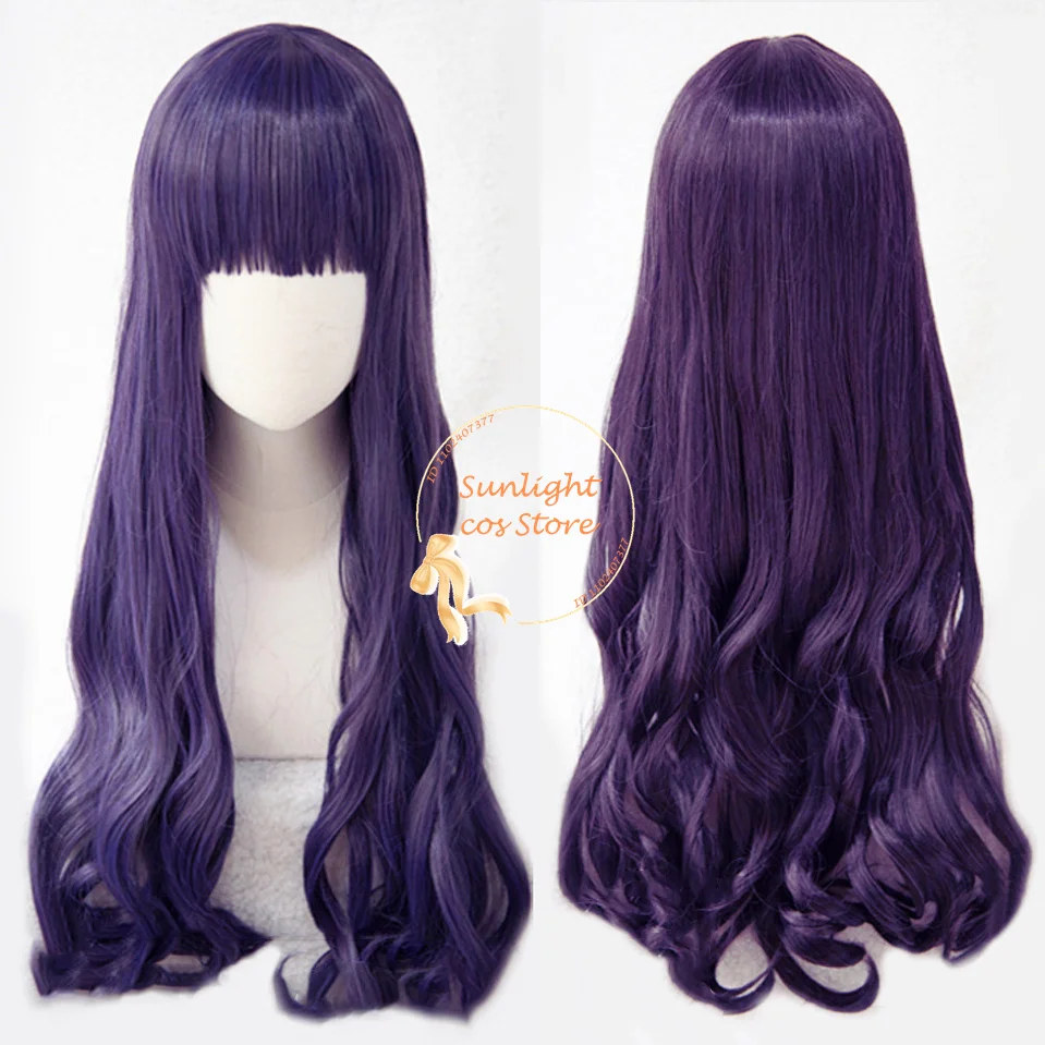 

In Stock Anime Card Captor Sakura Tomoyo Daidouji Cosplay Costume Wig Dark Purple Hair Heat Resistant Women Party Wigs + Wig Cap