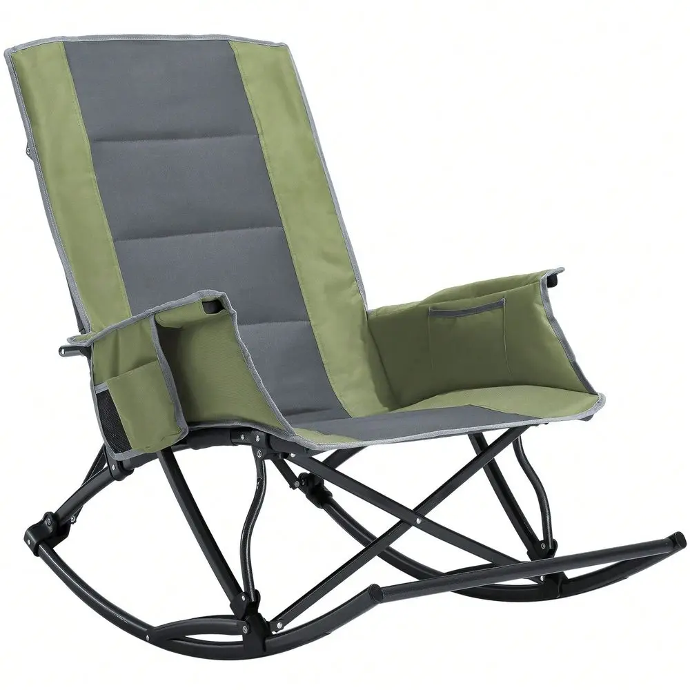 

Camping Chair For Adults, Folding Outdoor Rocking Chair With Foot Rest, 330 Lbs Capacity, Camp Chairs For Lawn, Sport Events, G