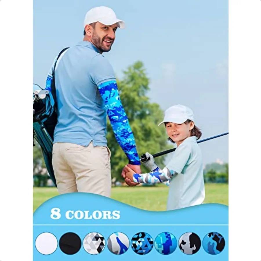 8 Pairs UV Cooling Sun Protection Sleeves to Cover Arms Ice Silk Cooling Comprion Sleeve for Men Women