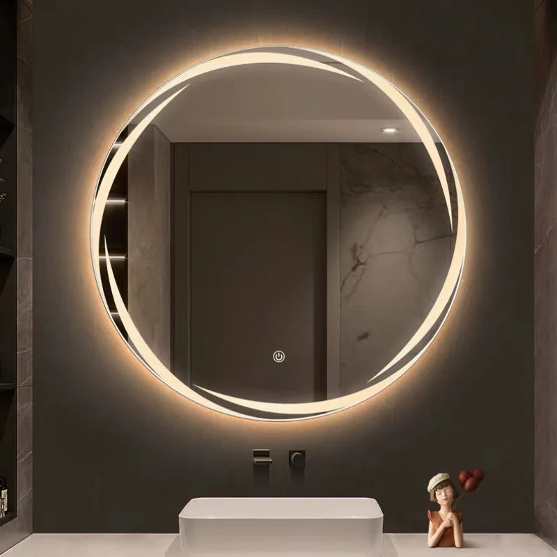 Espejo de pared con luz LED para baño, retroiluminación circular, para tocador, antiniebla