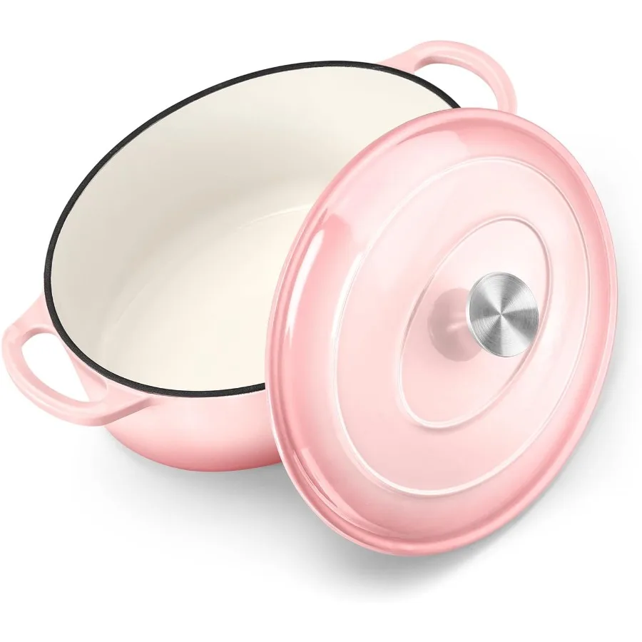 

Овальная голландская духовка, эмалированная чугунная кастрюля емкостью 5 карат с крышкой для выпечки хлеба, тушения, тушения, тушения и жарки, совместимая с различными петелями