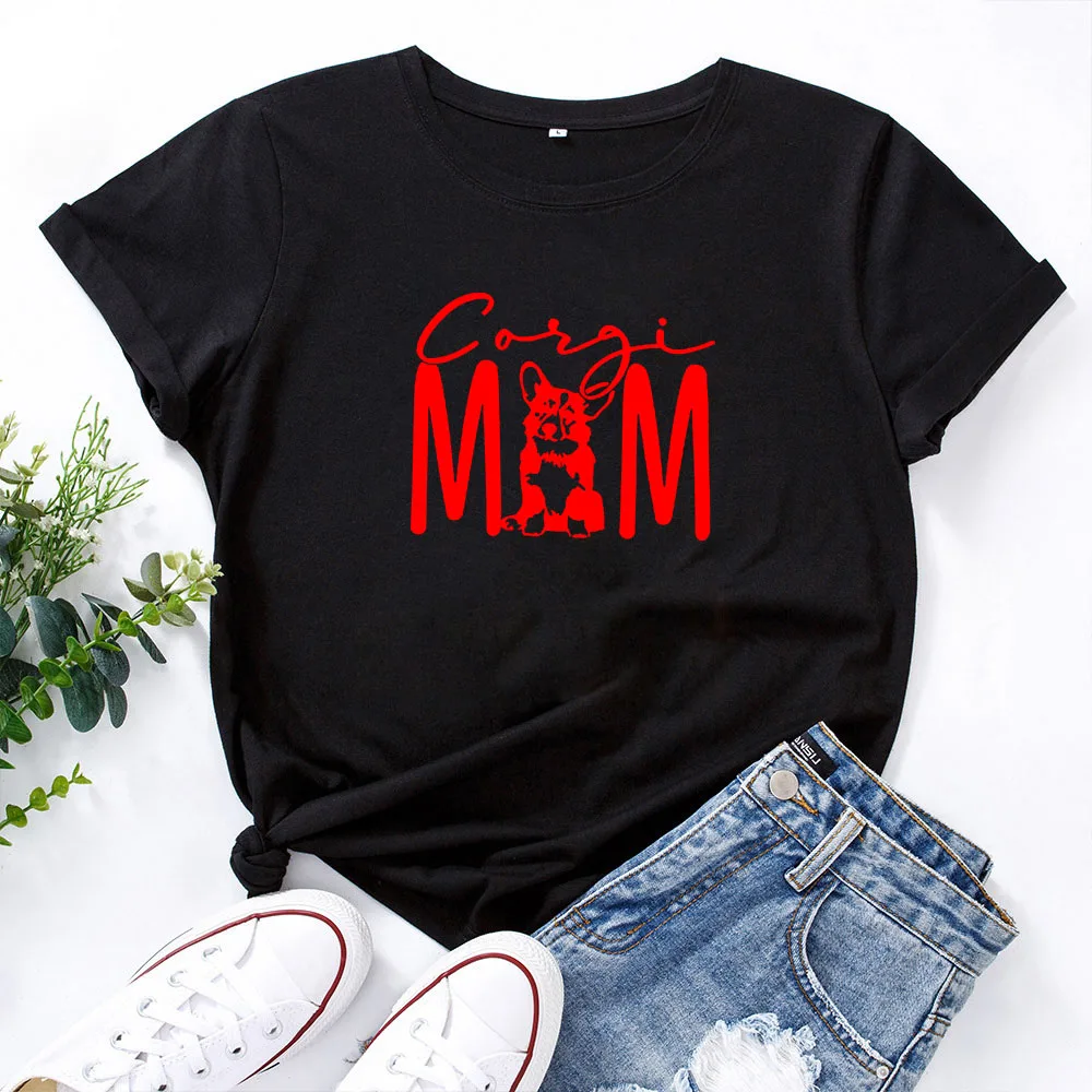 Corgi Mom Women Short Sleeve Tshirts Woman Graphic Tee Loose Funny T Shirt Women Top Harajuku T Shirt Femme Dog Mom Clothes