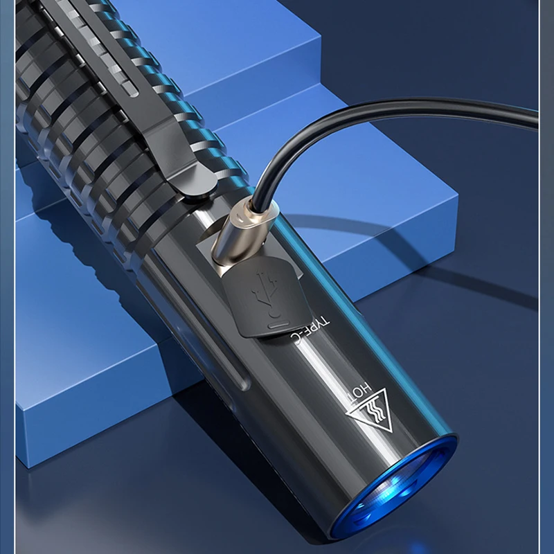 Lanterna Negra Poderosa, Tocha, Tocha, Lampe, Lanterna, Tocha, USB, Tipo-C, Recarregável, 5000MA, 21700