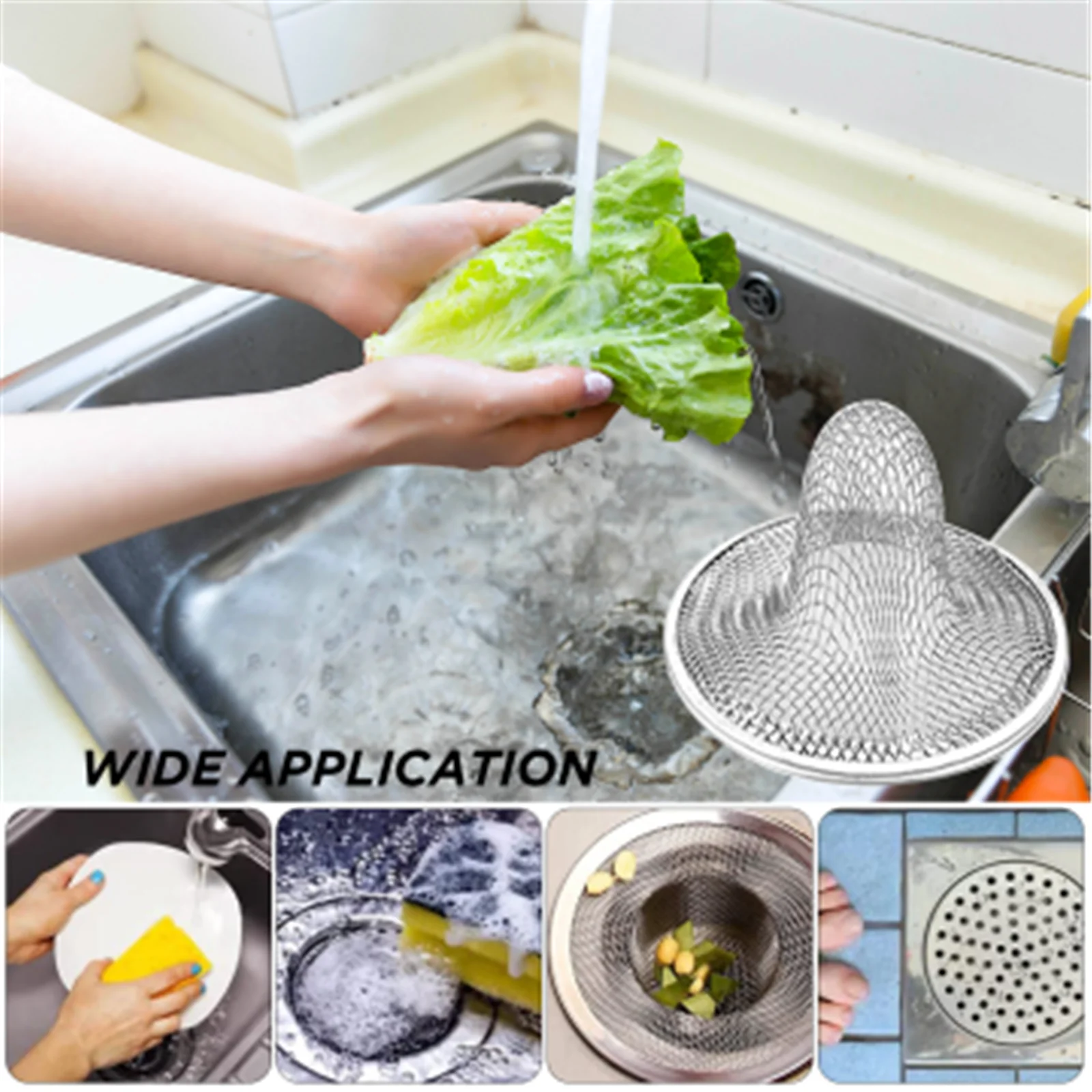 2Pcs Kitchen Stainless Steel Mesh Sink Strainer Drain Filter Food Slag Trap Filter Cleaner Bathroom Hair Catcher Stopper Plugs