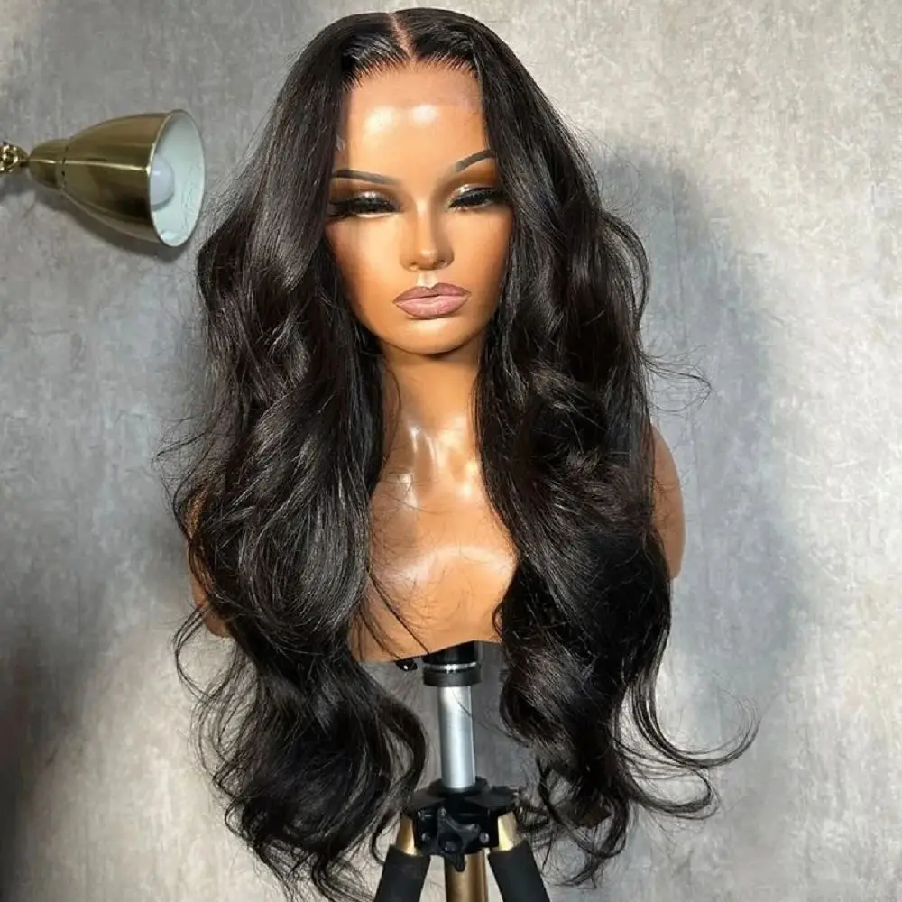 

Glueless 26Inch Soft Long Natural Black 180Density Body Wave Lace Front Wig For Black Women Baby Hair Preplucked Daily Wig