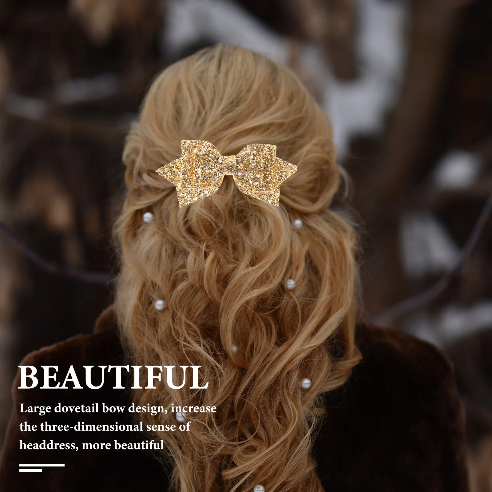 

2 Pcs Hair Clip Accessories Wedding Sequin Bow Golden Glitter Bows Clips Bride