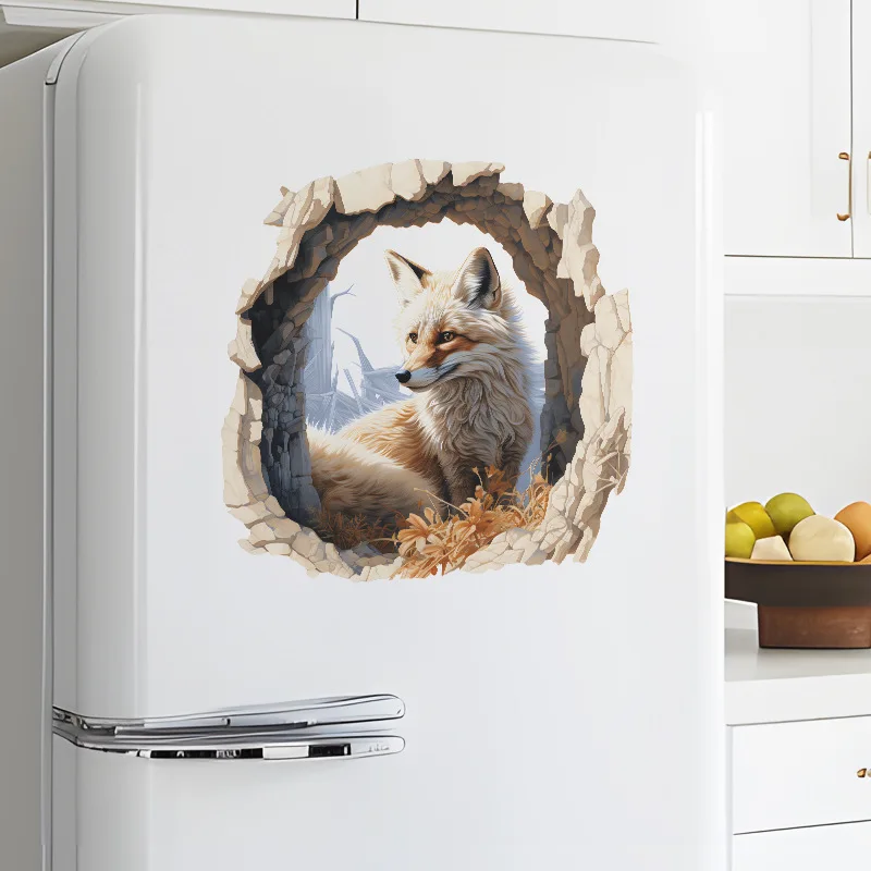 3D Broken Hole Fox Wall Stickers for Kids Room Home Decoration Creative Animal Mural Art Diy Boy's Wall Decal Pvc Posters