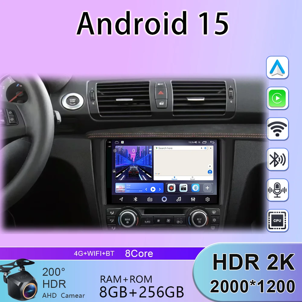 

Плеер GPS-навигации для BMW 1 серии E81 E82 E87 E88 AT 2004 2005 20006 2007-2011 Мультимедийный DSP Android 15 беспроводной carplay