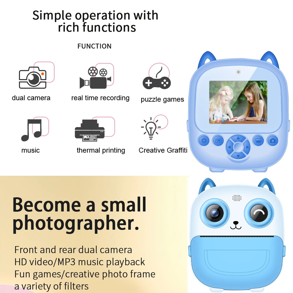 Children Digital Camera 1080P HD Dual Lens Instant Print For Kids Thermal Print Camera Instant Photo Printing Camera Video Toys