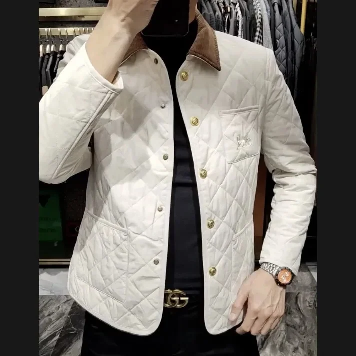 

Men's Winter Lightweight Cotton Jaet 2023 Faionable Diamond Pattern Pure Color Versatile Commute Stand Fit Cotton Coat