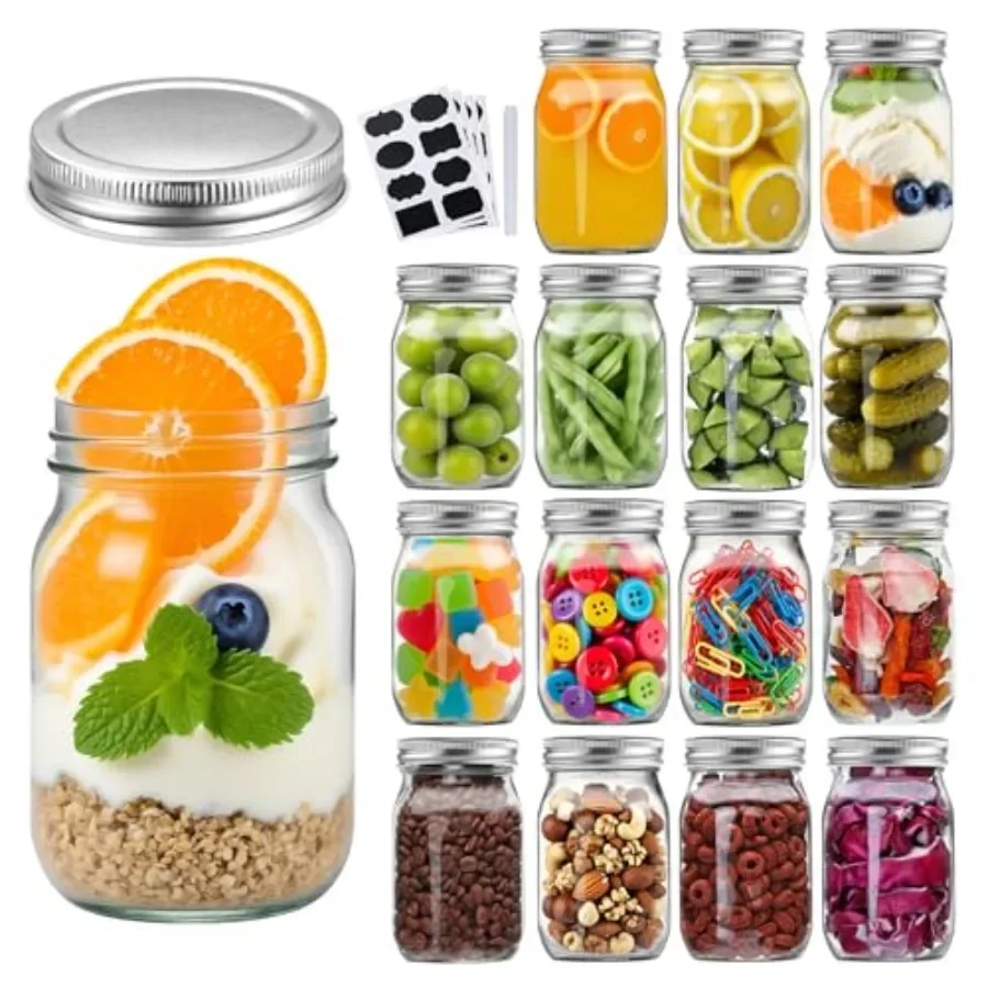 

Набор из 16 стеклянных банок Мейсона объемом 16 унций с обычными герметичными крышками, прозрачные стеклянные банки, идеально подходят для консервирования, приготовления солений, заготовки джемов, меда, DIY-проектов