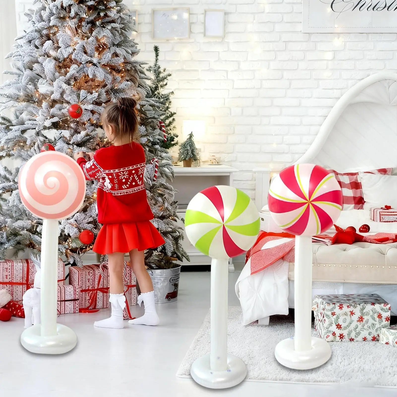 

Выдувные рождественские украшения, уличный декор, 6 шт. с основанием, уличные конфетные украшения, рождественские украшения для вечеринки, входная дверь