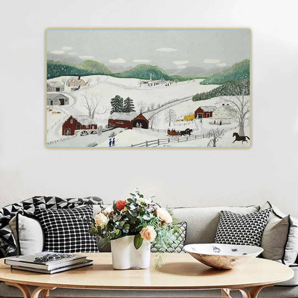 Citon Grandma Moses Anna Mary Robertson《Over the river to grandmas house》Canvas Oil Painting Picture Wall Decor Home Decoration