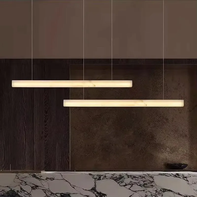 Custom Modern Luxury Long Alabaster Light Kitchen Dining Bar Decorative Marble Chandelier