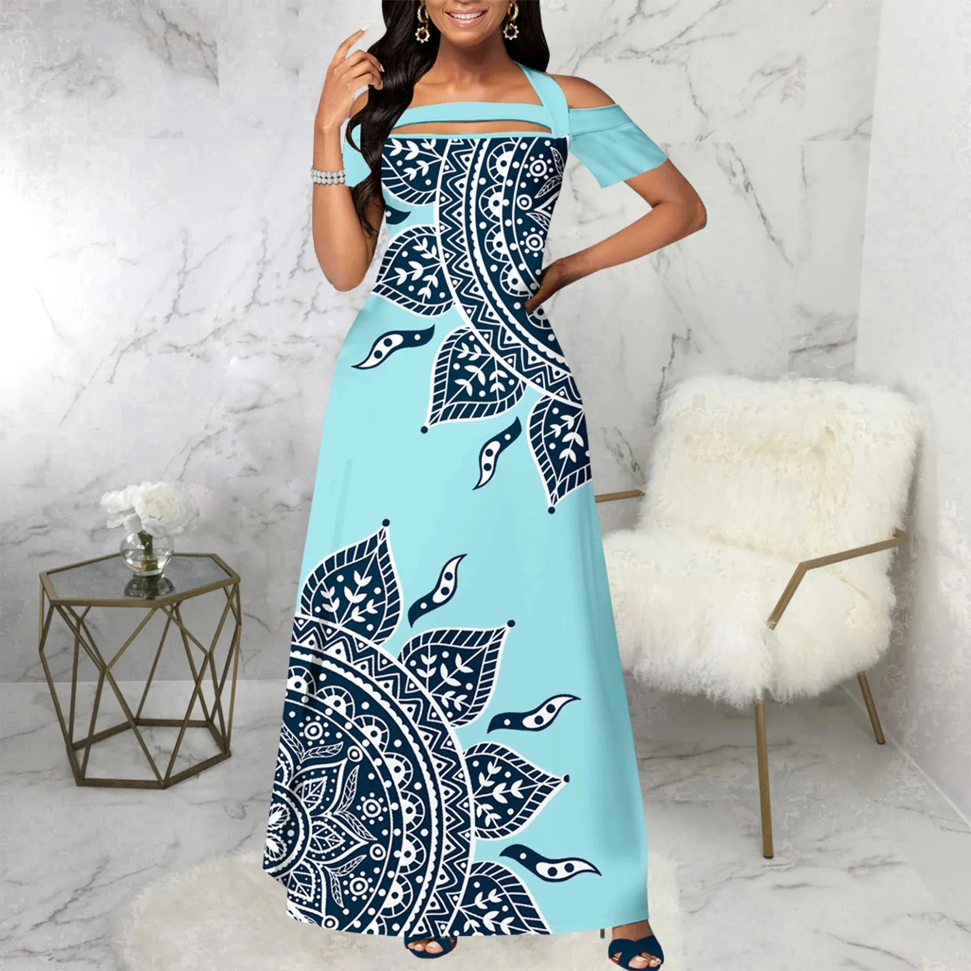 

2023 Autumn Dresses for Women Baroque Printed Pocket Design Halter Dress Vestidos De Mujer Casual Elegant Maxi Robe Female