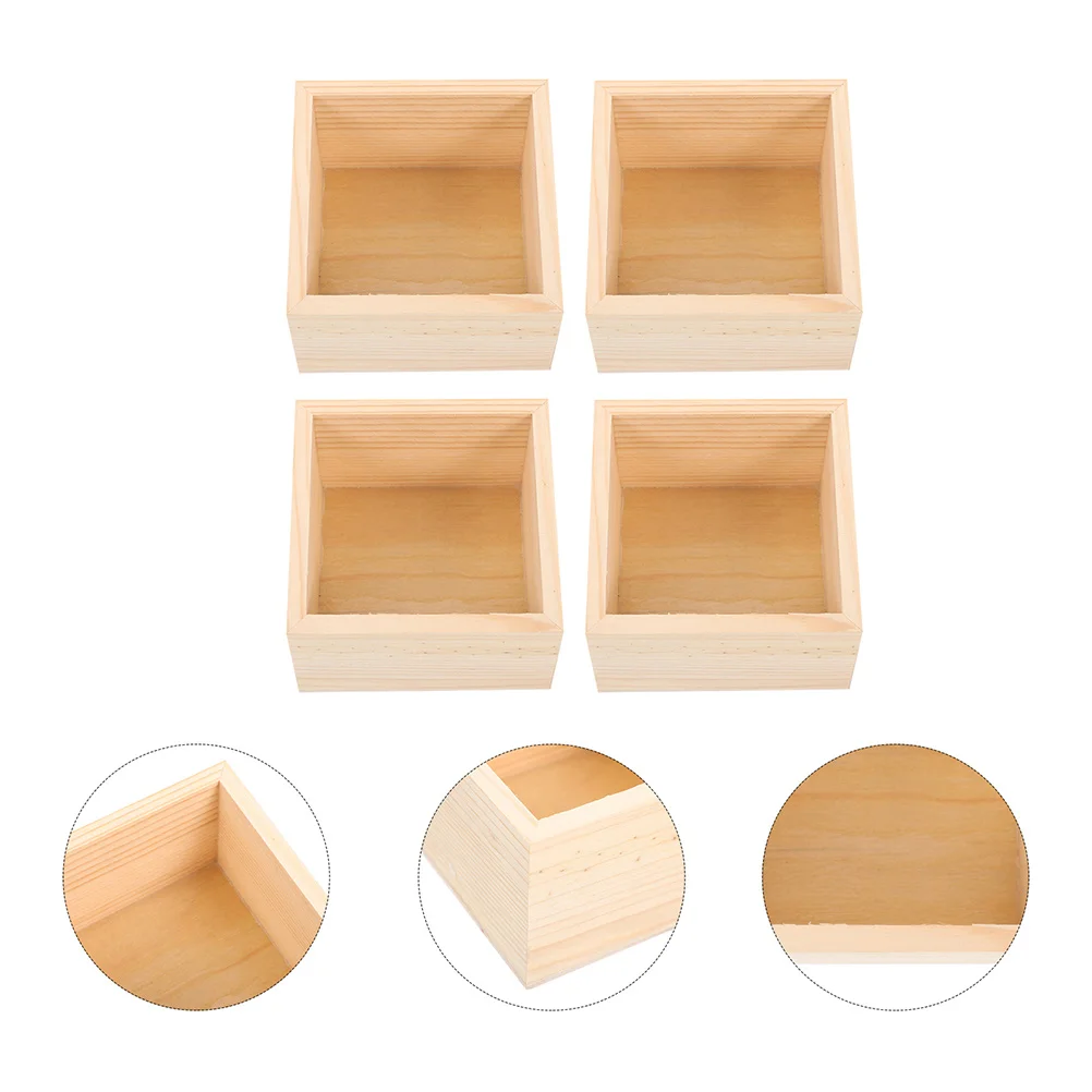

4 Pcs Storage Boxes Wooden Small Craft Organizer Square for Crafts Desktop Crates Office