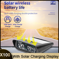 X100 Solar Car HUD GPS Speedometer Head Up Display Wireless Digital Speedometer Overspeed Alarm Altitude Mileage Speed Display