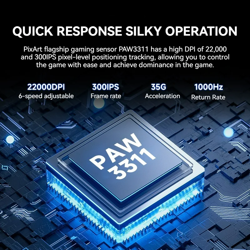 Leichte Gaming-Maus PAW3311, Tri-Mode-Verbindung, 22000 DPI, 1000 Hz, makroprogrammierbare maßgeschneiderte Maus